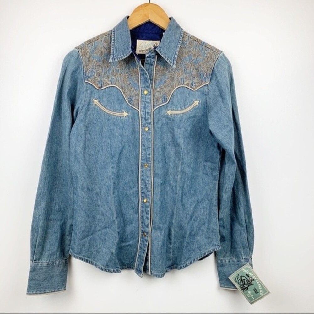 ROPEZ Embroidered Southwest Cowboy Denim Button Down Shirt NWT Small Western